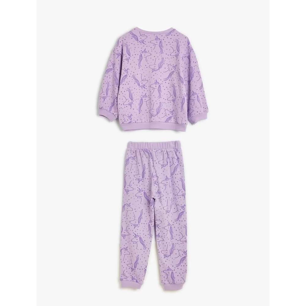 Kız Bebek Eşofman Takımı Unicorn Baskılı Pamuklu Şardonlu - KOTON - 5WMG10055AK - LİLA DESENLİ - 4-5 YAŞ