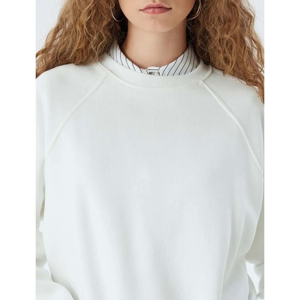 Basic Sweatshirt Bisiklet Yaka - KOTON - 5WAL10192IK - EKRU - S