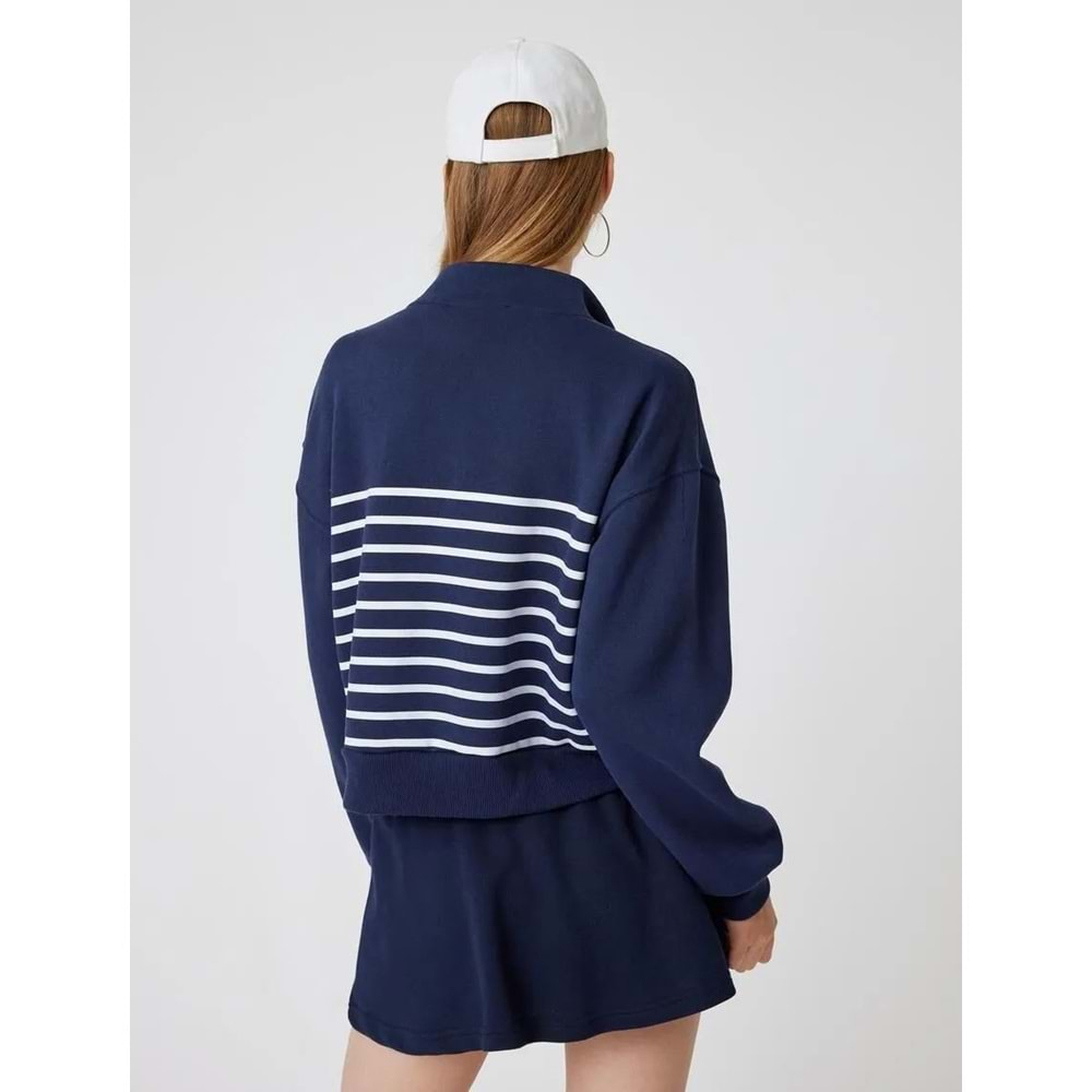 Yarım Fermuarlı Sweatshirt Oversize Kolej Baskılı Dik Yaka 5WAL10210IK