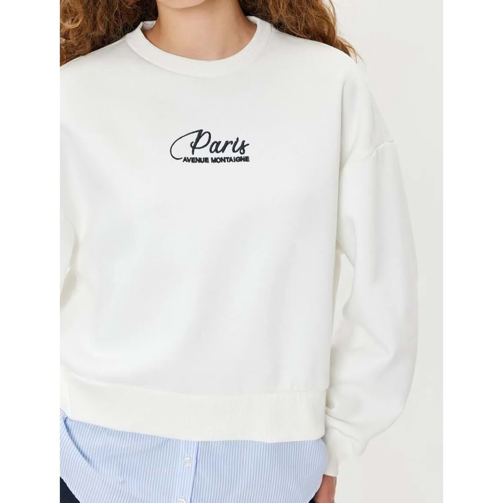 Oversize Sweatshirt Bisiklet Yaka Sloganlı Kumaş Detaylı