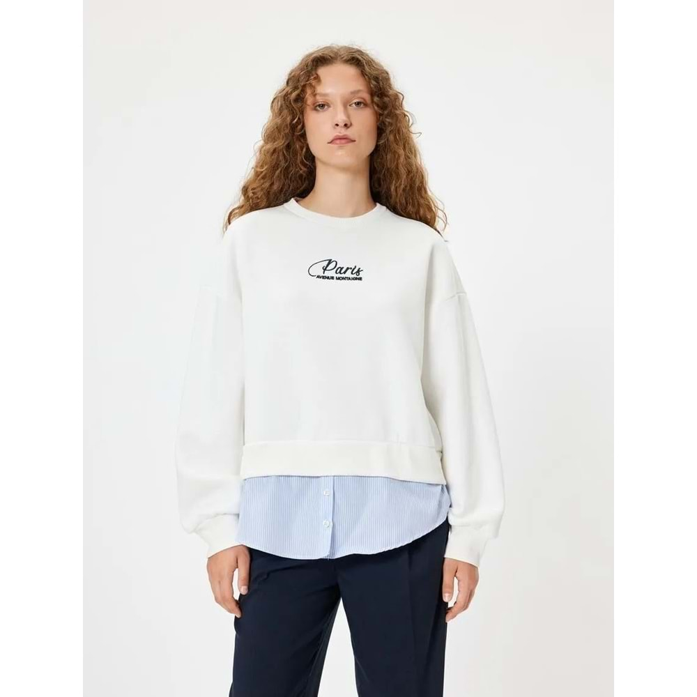 Oversize Sweatshirt Bisiklet Yaka Sloganlı Kumaş Detaylı