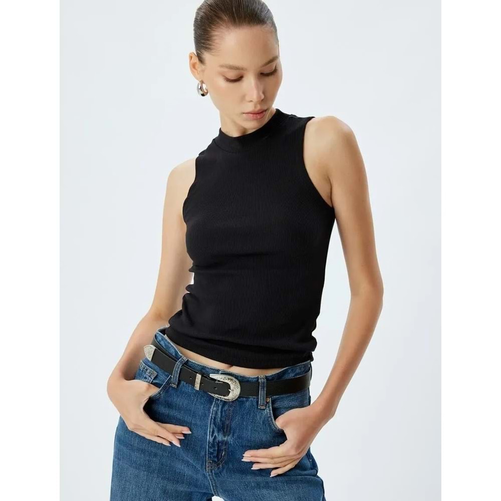 Basic Atlet Fitilli Kolsuz Dik Yaka Slim Fit - KOTON - 5WAL30007IK - SİYAH - S