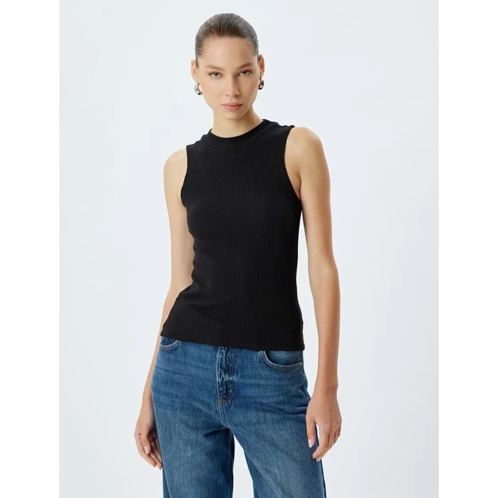 Basic Atlet Fitilli Kolsuz Dik Yaka Slim Fit - KOTON - 5WAL30007IK - SİYAH - S