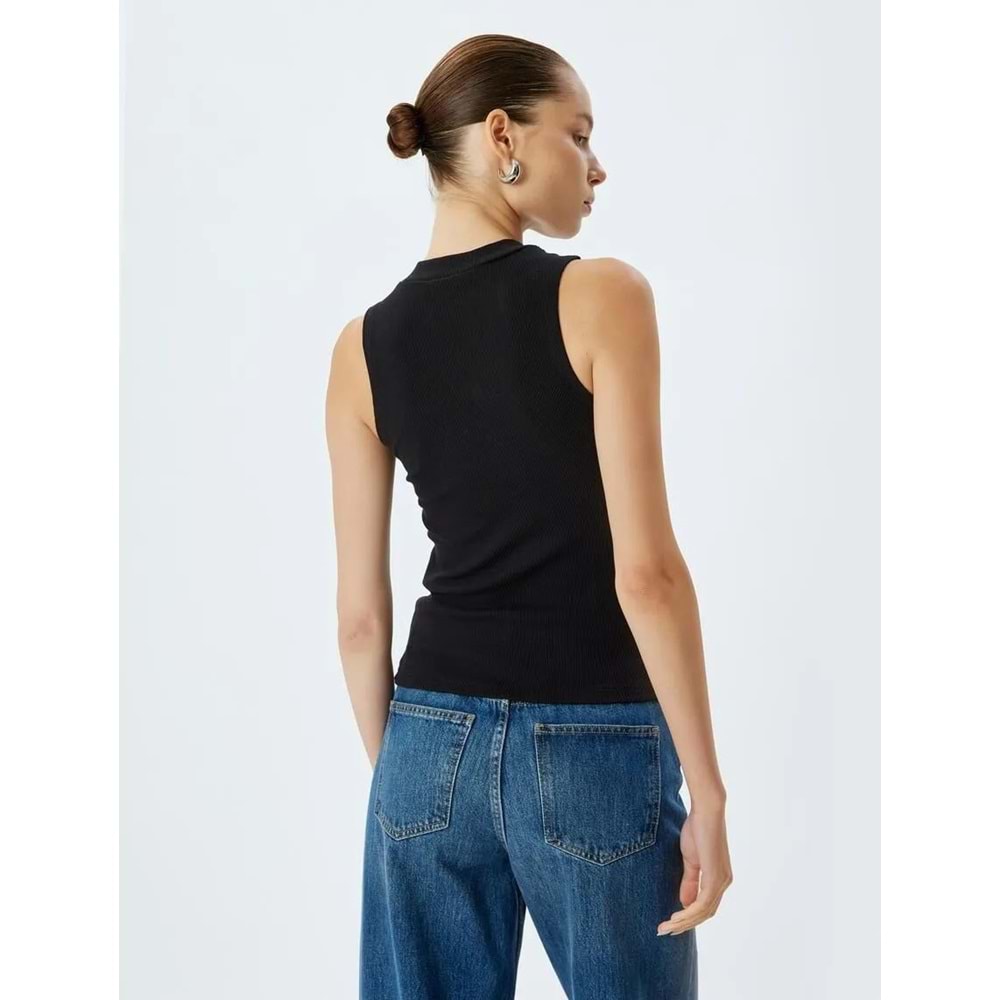 Basic Atlet Fitilli Kolsuz Dik Yaka Slim Fit - KOTON - 5WAL30007IK - SİYAH - S
