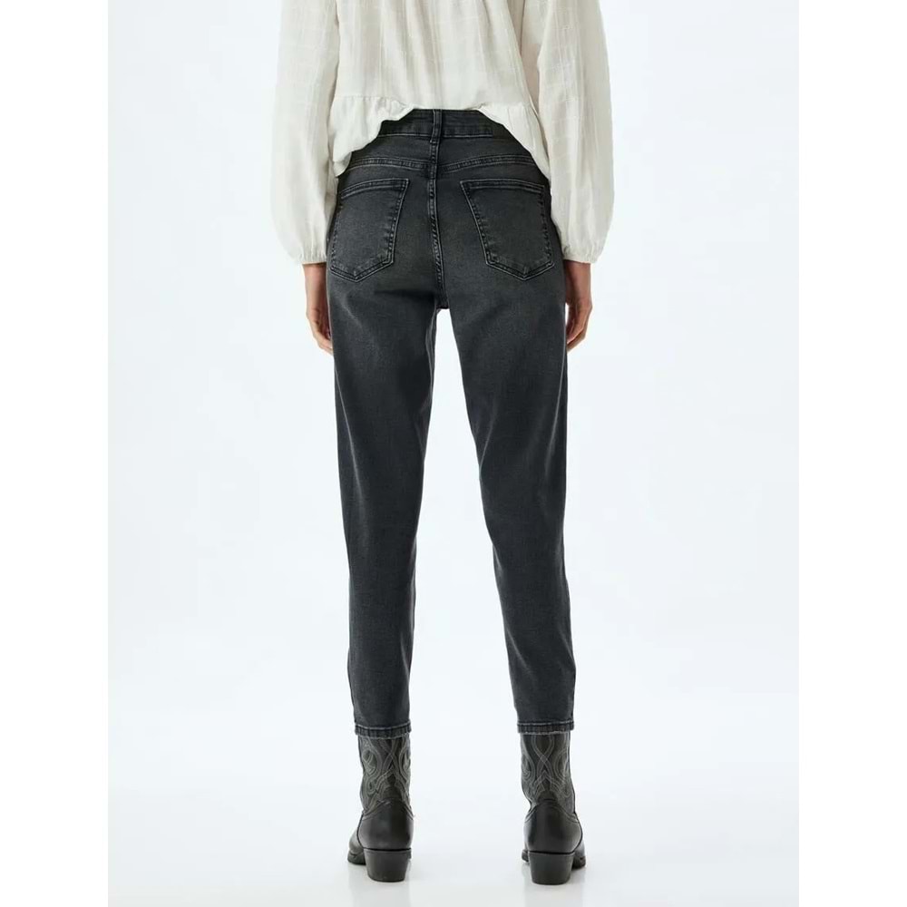 Yüksek Bel Kot Pantolon Slim Fit Düğmeli - KOTON - 5WAL40027MD - SİYAH - 28/32