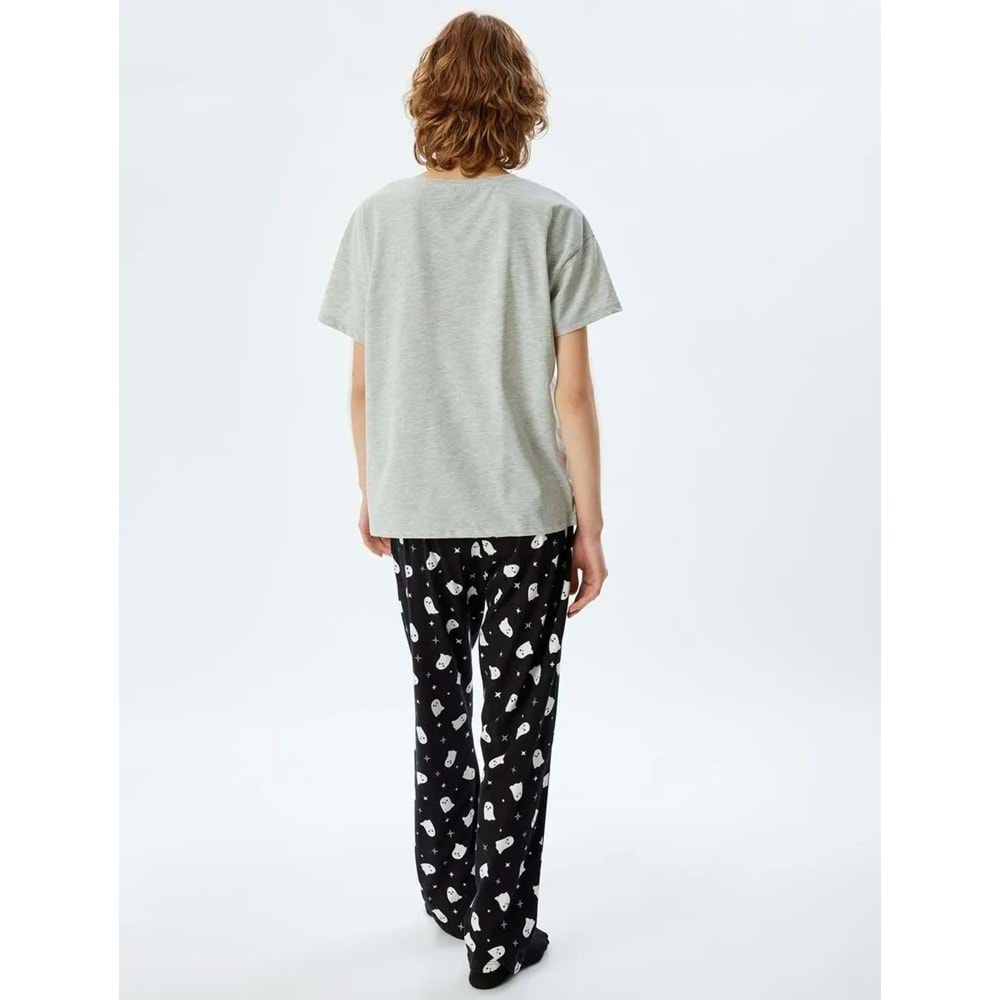 Pijama Takımı Baskılı Kısa Kollu Tişört ve Alt - 5WLK40037MK - S - ST00007448-417945