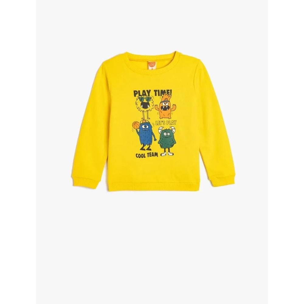 Erkek Bebek Sweatshirt Canavar Baskılı - KOTON - 5WMB10168TK - SARI - 12-18 AY