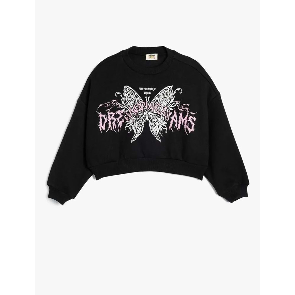 Kız Çocuk Crop Sweatshirt - KOTON - 5WKG10198AK - SİYAH - 5-6 YAŞ