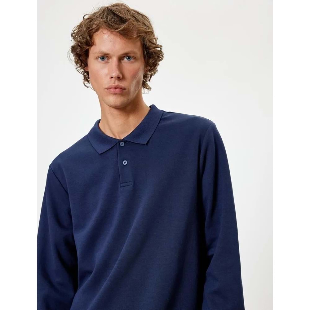 Polo Yaka Sweatshirt Düğmeli Pamuklu - KOTON - 5WAM70091MK - LACİVERT - S