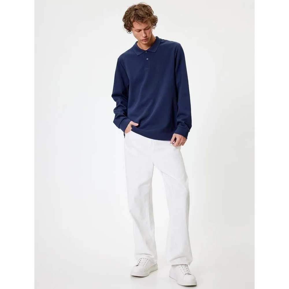 Polo Yaka Sweatshirt Düğmeli Pamuklu - KOTON - 5WAM70091MK - LACİVERT - S