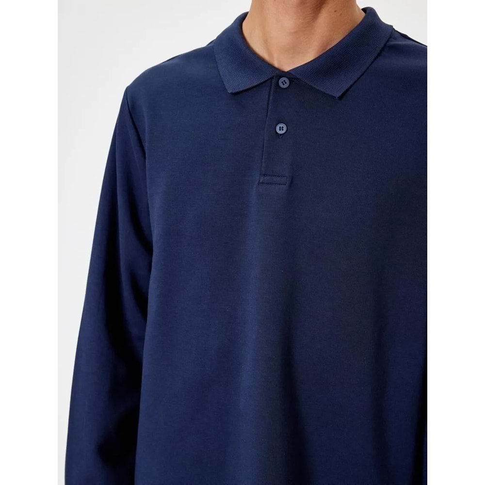 Polo Yaka Sweatshirt Düğmeli Pamuklu - KOTON - 5WAM70091MK - LACİVERT - S