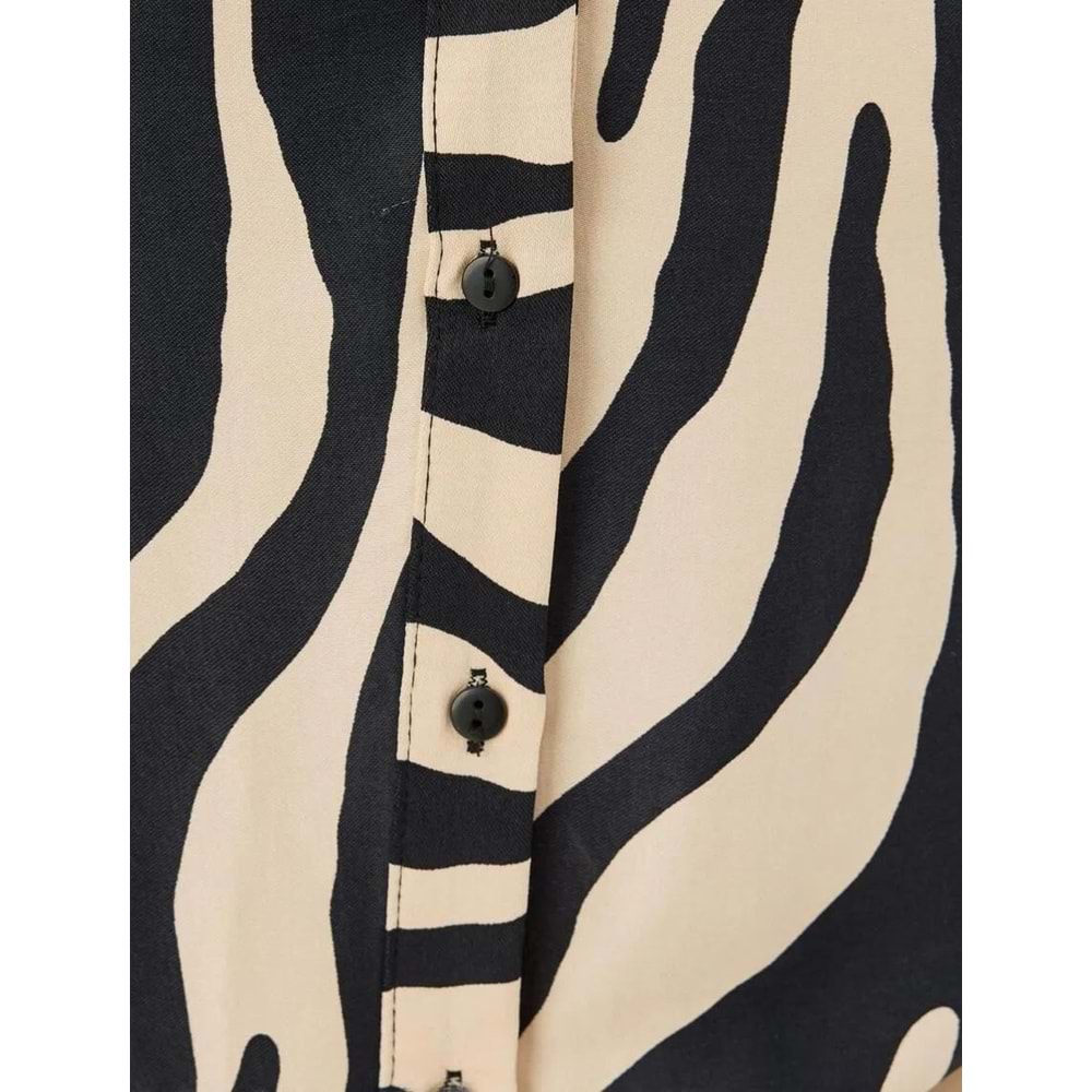 Zebra Desenli Gömlek Uzun Kollu V Yaka - KOTON - 5WAK60053UW - Siyah Desenli - 34
