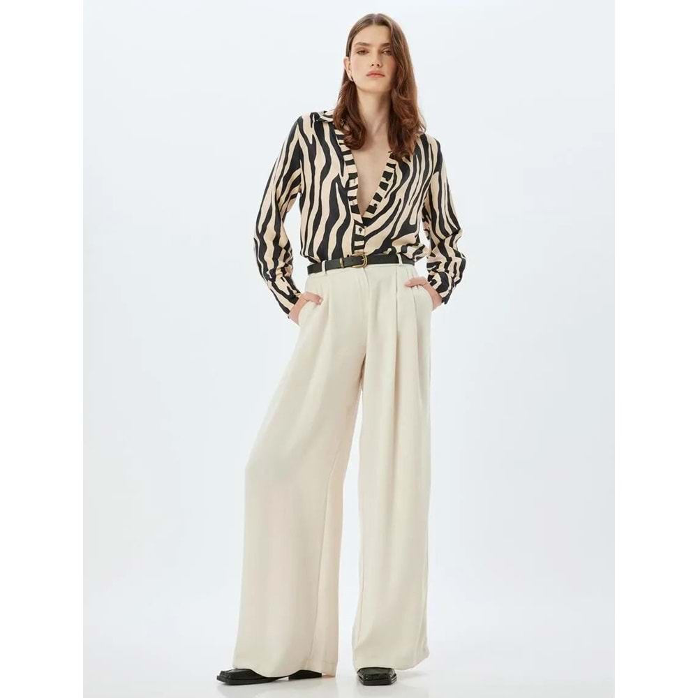 Zebra Desenli Gömlek Uzun Kollu V Yaka - KOTON - 5WAK60053UW - Siyah Desenli - 36
