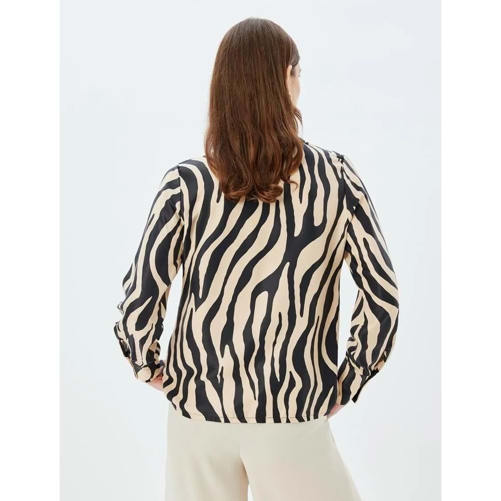 Zebra Desenli Gömlek Uzun Kollu V Yaka - KOTON - 5WAK60053UW - Siyah Desenli - 36