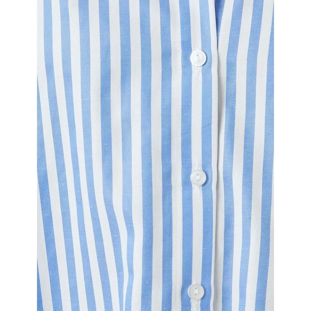 Oversize Gömlek Uzun Kollu Pamuk Karışımlı - KOTON - 5WAK60043PW - MAVİ ÇİZGİLİ - 44