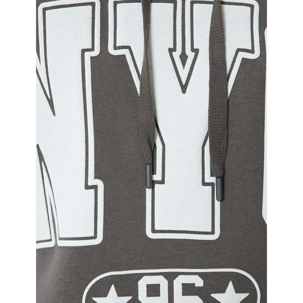 Oversize Kapüşonlu Sweatshirt Kolej Baskılı Şardonlu - KOTON - 5WAL10165IK - ANTRASİT - M