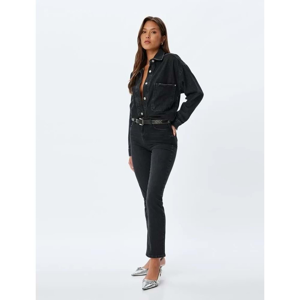 Yüksek Bel Kot Pantolon Slim Fit - KOTON - 5WAL40037MD - ANTRASİT - 27/32