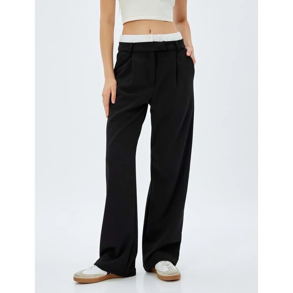 Bol Paça Pantolon Çift Bel Detaylı - KOTON - 5WAK40038EK - SİYAH - M