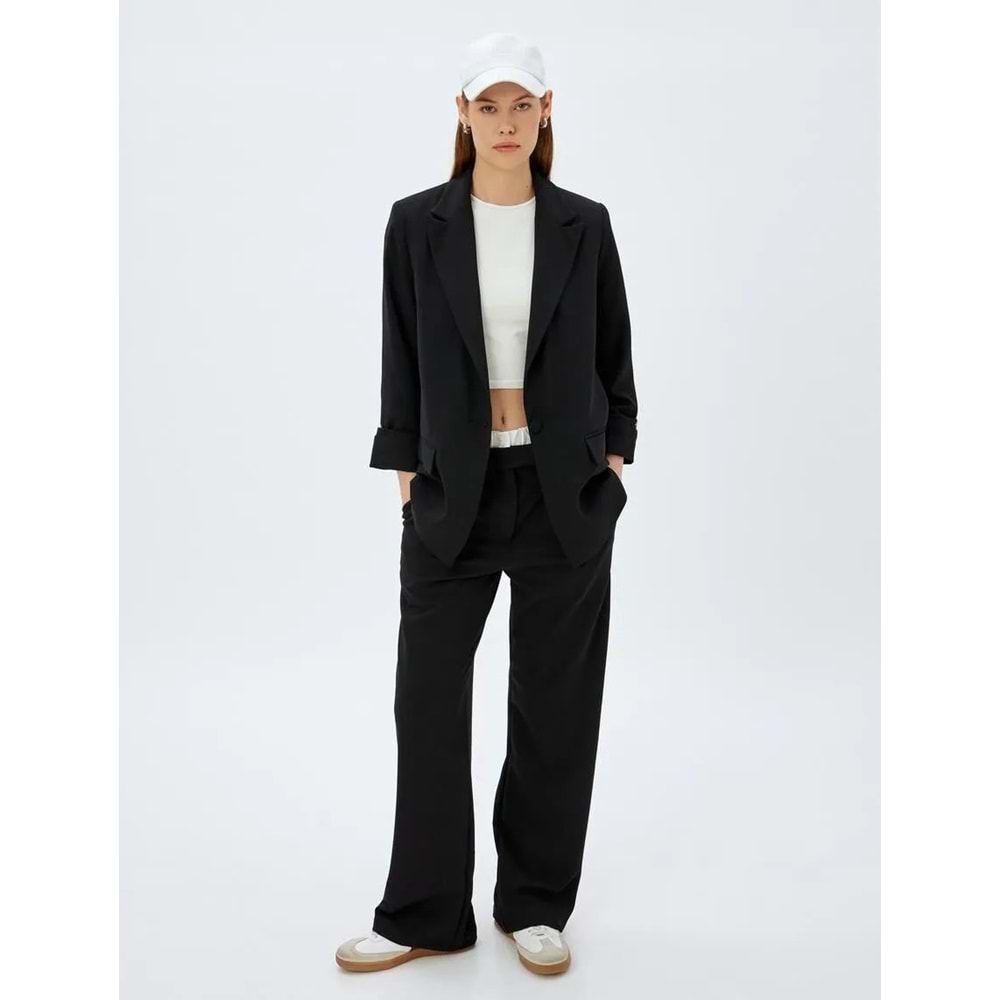 Bol Paça Pantolon Çift Bel Detaylı - KOTON - 5WAK40038EK - SİYAH - M
