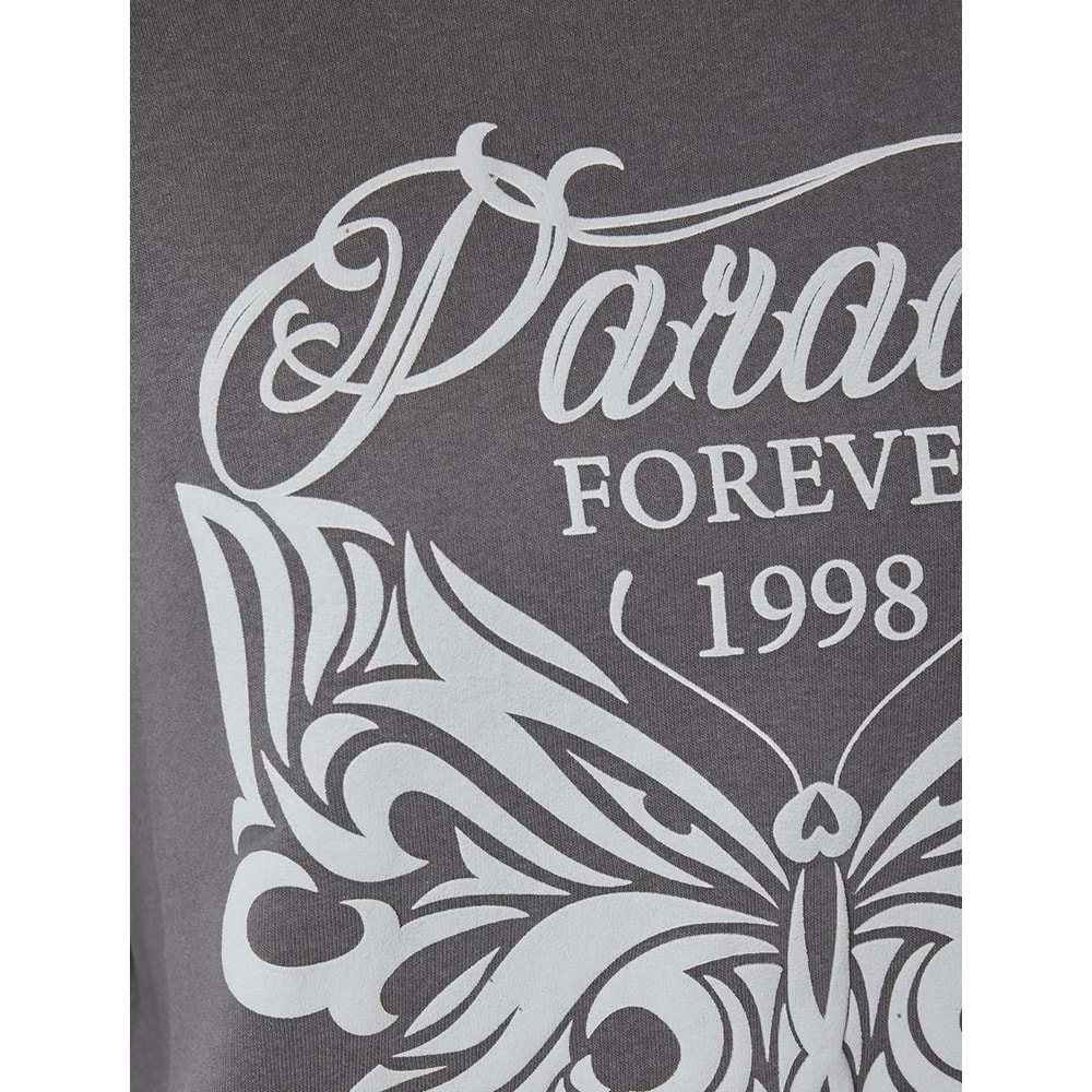 Oversize Sweatshirt Kelebek Baskılı - KOTON - 5WAL10164IK - ANTRASİT - M