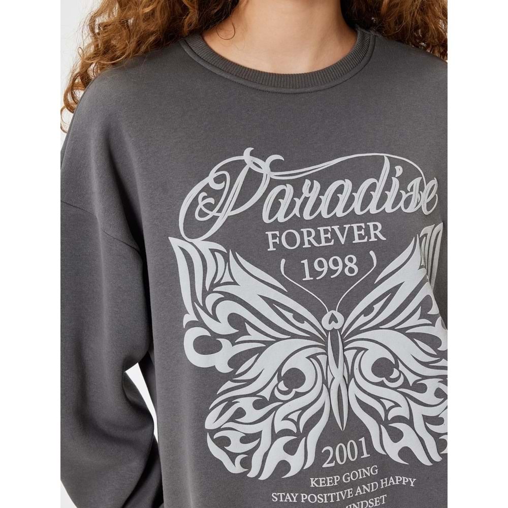 Oversize Sweatshirt Kelebek Baskılı - KOTON - 5WAL10164IK - ANTRASİT - M