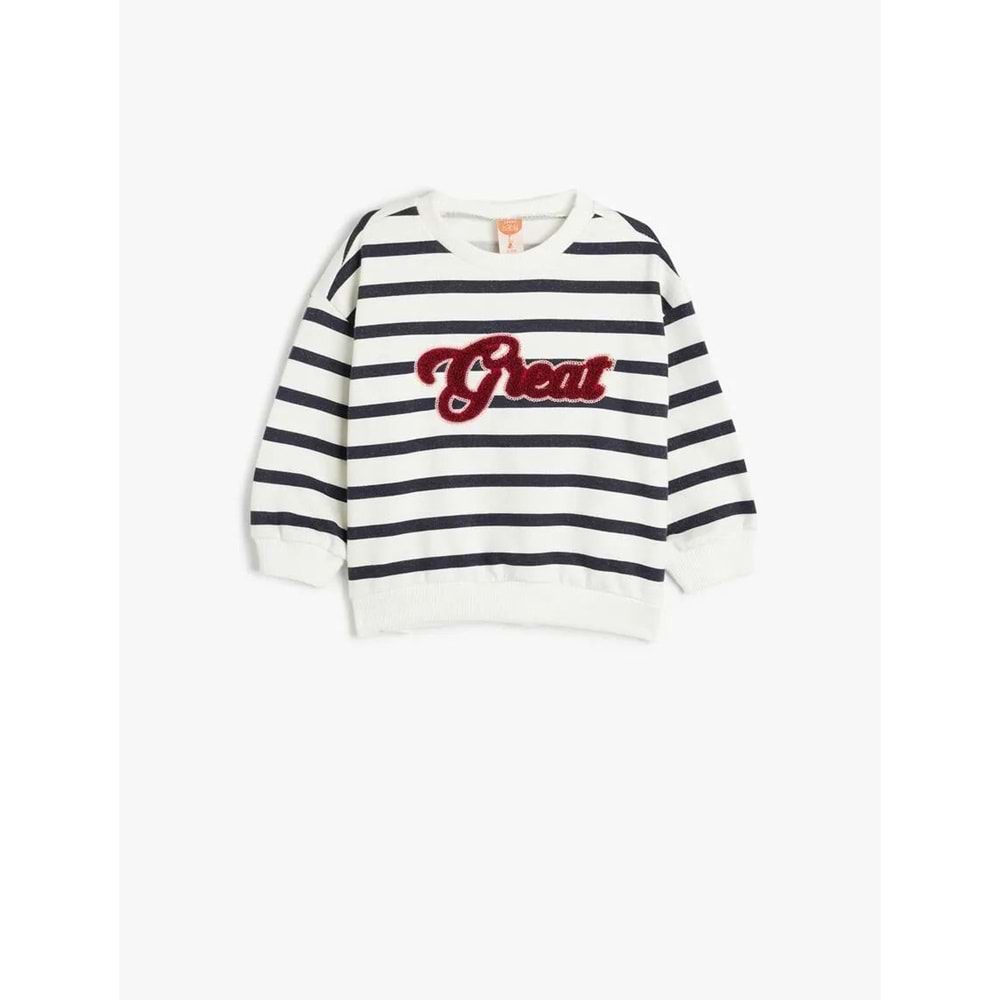 Kız Bebek Sweatshirt Slogan Baskı Detaylı - KOTON - 5WMG10134AK - LACİVERT ÇİZGİLİ - 9-12 AY