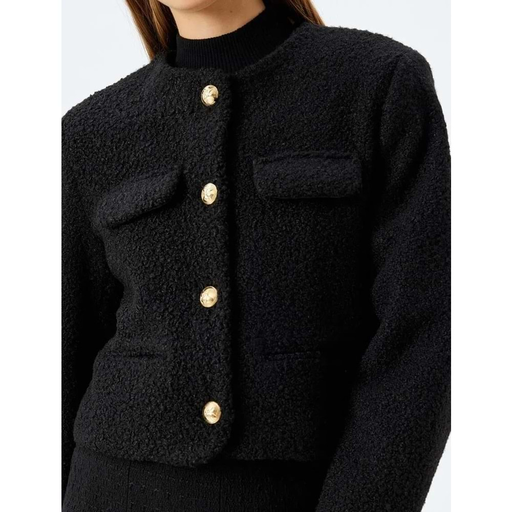 Kapaklı Cep Detaylı Yakasız Crop Tüvit Blazer Ceket 5WAK20059EW