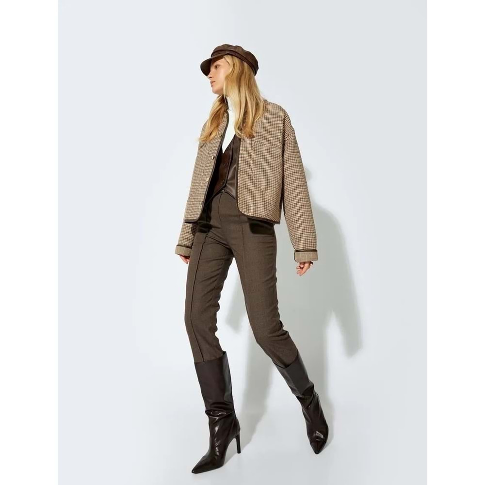 Kadın Giyim Nervürlü Kumaş Pantolon Cigarette Form 5WAK40127UW - KOTON - 5WAK40127UW - KAHVERENGİ - 34