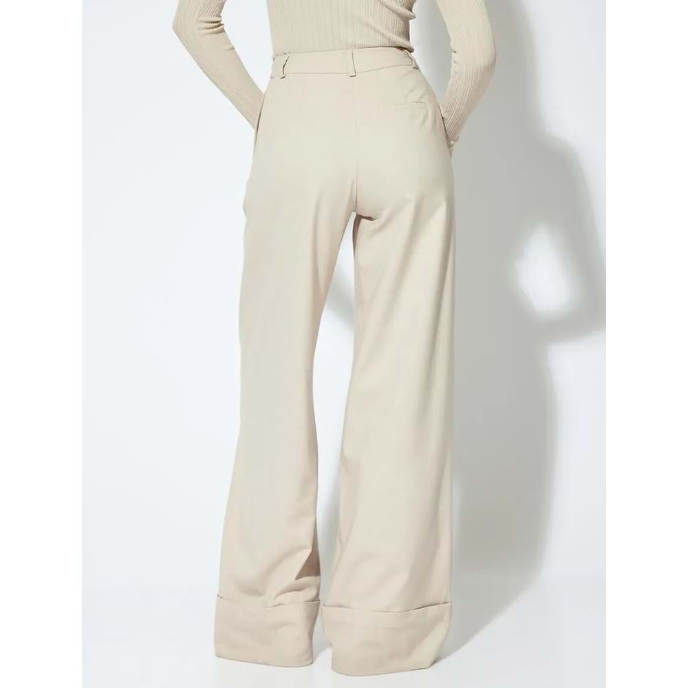 Kadın Giyim Yüksek Bel Geniş Paça Kumaş Pantolon Pile Detaylı 5WAK40148UW - KOTON - 5WAK40148UW - BEJ - 42