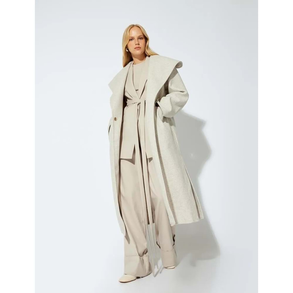 Kadın Giyim Yüksek Bel Geniş Paça Kumaş Pantolon Pile Detaylı 5WAK40148UW - KOTON - 5WAK40148UW - BEJ - 42