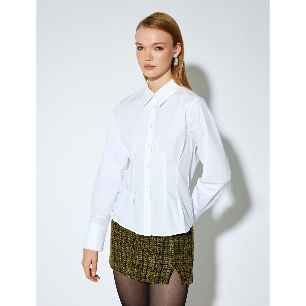 Kadın Giyim Poplin Gömlek Önden Çift Pens Detaylı Pamuklu 5WAK60157UW - KOTON - 5WAK60157UW - BEYAZ - 36