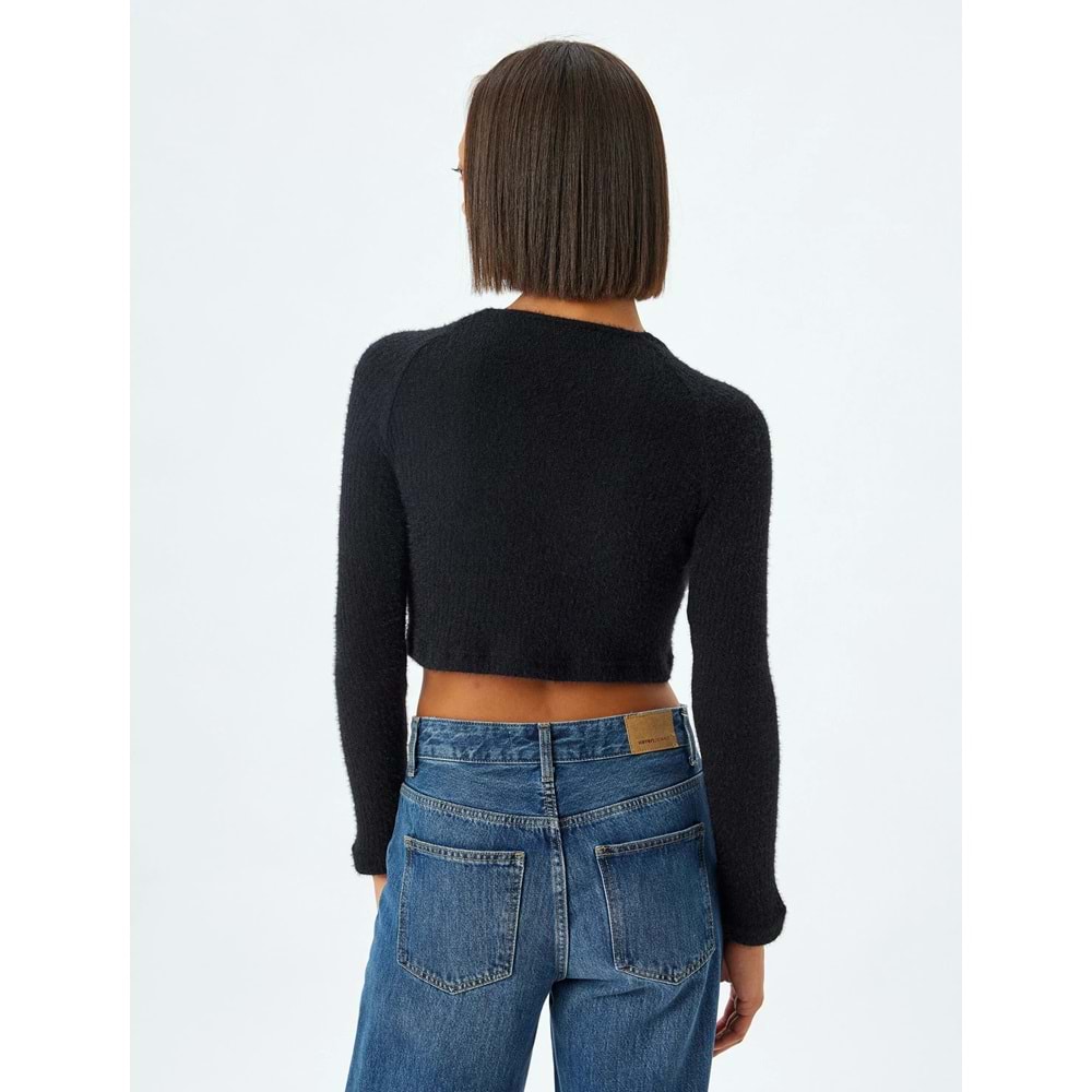 Kadın Giyim Uzun Kollu Body Crop Kayık Yaka Yumuşak Dokulu 5WAL10732IK - KOTON - 5WAL10732IK - SİYAH - S