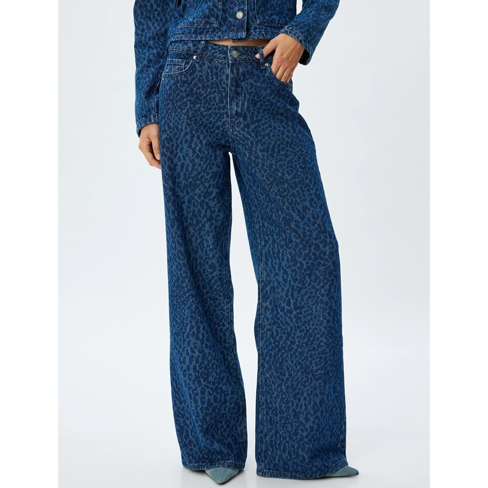 Kadın Giyim Kot Pantolon Leopar Baskılı - Wide Leg Jeans 5WAL40220MD