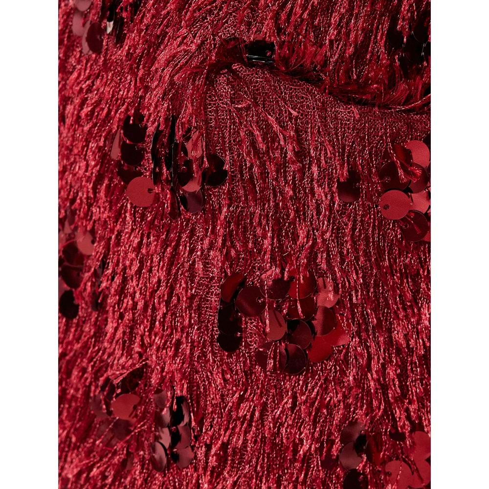 Kadın Giyim Payetli Mini Abiye Elbise Halter Yaka Kolsuz Volanlı - KOTON - 5WAK80003FK - BORDO - L