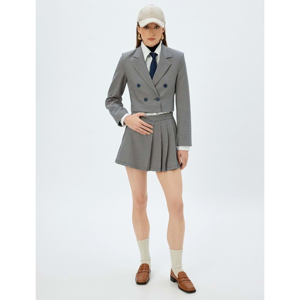 Kadın Giyim Koton X Sima Tarkan - Standart Bel Pileli Mini Şort Etek - KOTON - 5WAK40138PW - MAVİ EKOSE - 36
