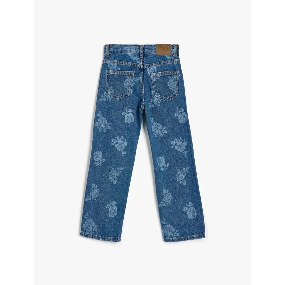 Kız Çocuk Kot Pantolon Çiçek Baskılı Cep Detaylı Pamuklu - KOTON - 5WKG40097AD - ORTA İNDİGO - 13-14 YAŞ