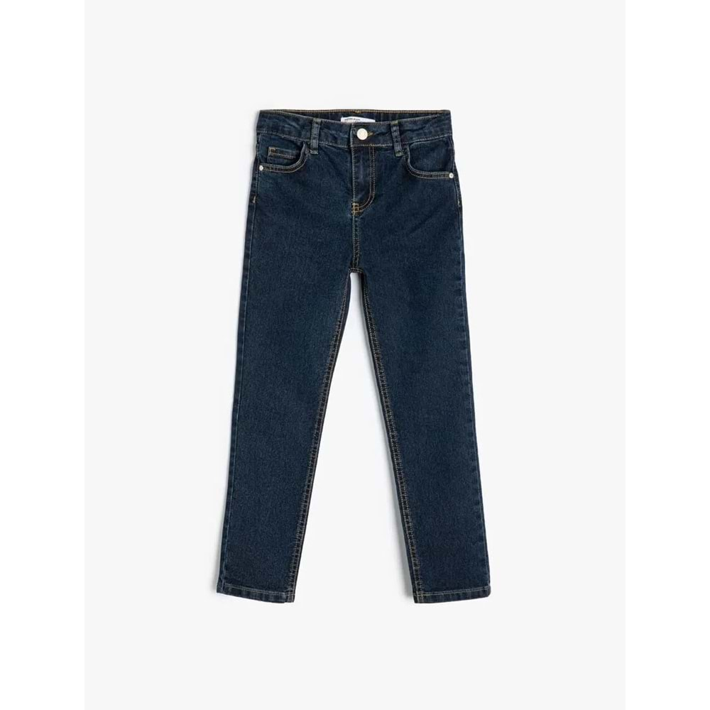 Erkek Çocuk Kot Pantolon Ayarlanabilir Lastikli Pamuklu - Slim Jean 4SKB40039TD