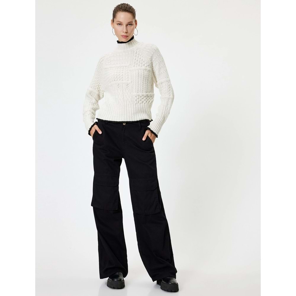 Kadın Giyim Dik Yaka Kazak Örgü Dokulu Biyeli Uzun Kollu 5WAL90069IT