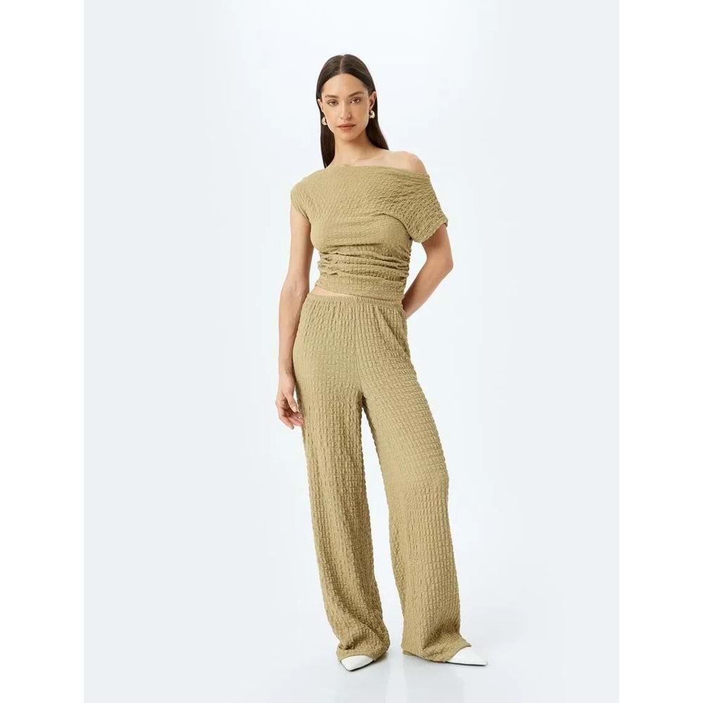 Rahat Kalıp Dokulu Bol Paça Pantolon 5SAK40014EK - KOTON - ADA ÇAYI - L