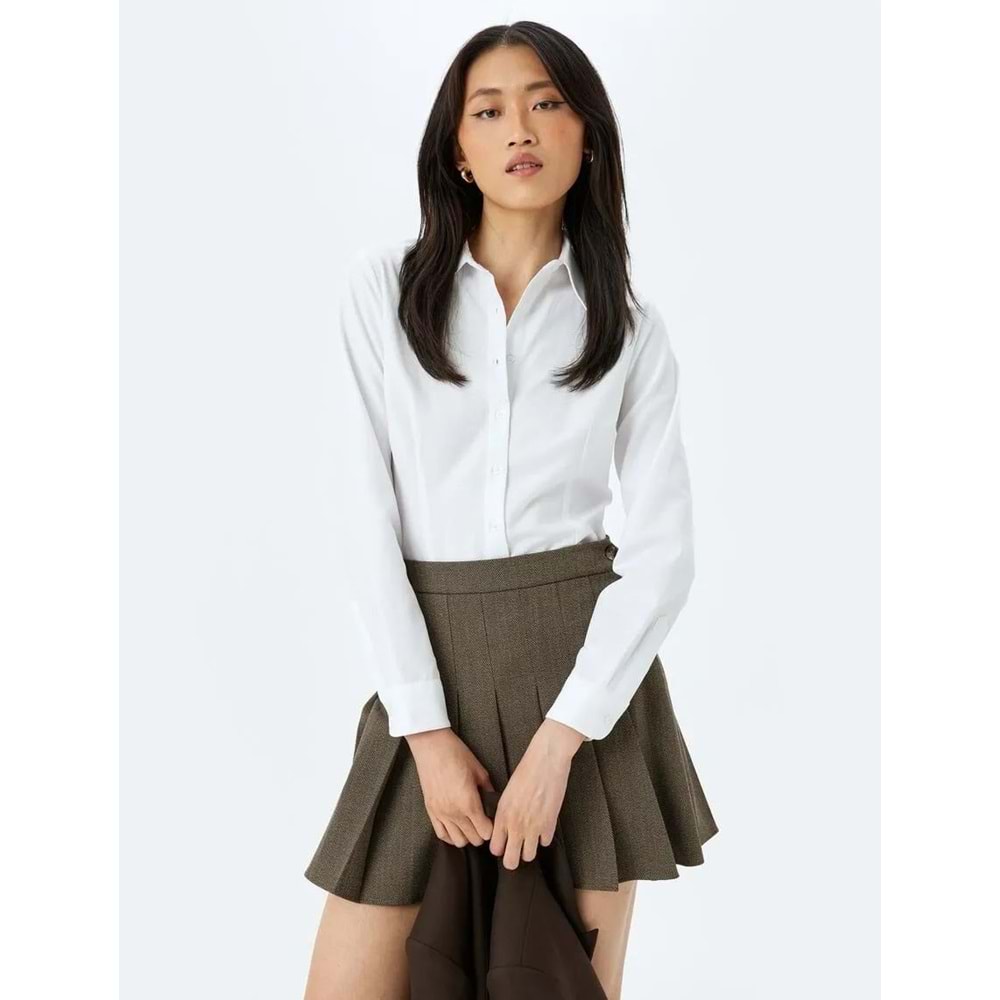 Uzun Kollu Klasik Yaka Slim Fit Gömlek 5SAK60037UW - KOTON - BEYAZ - 44