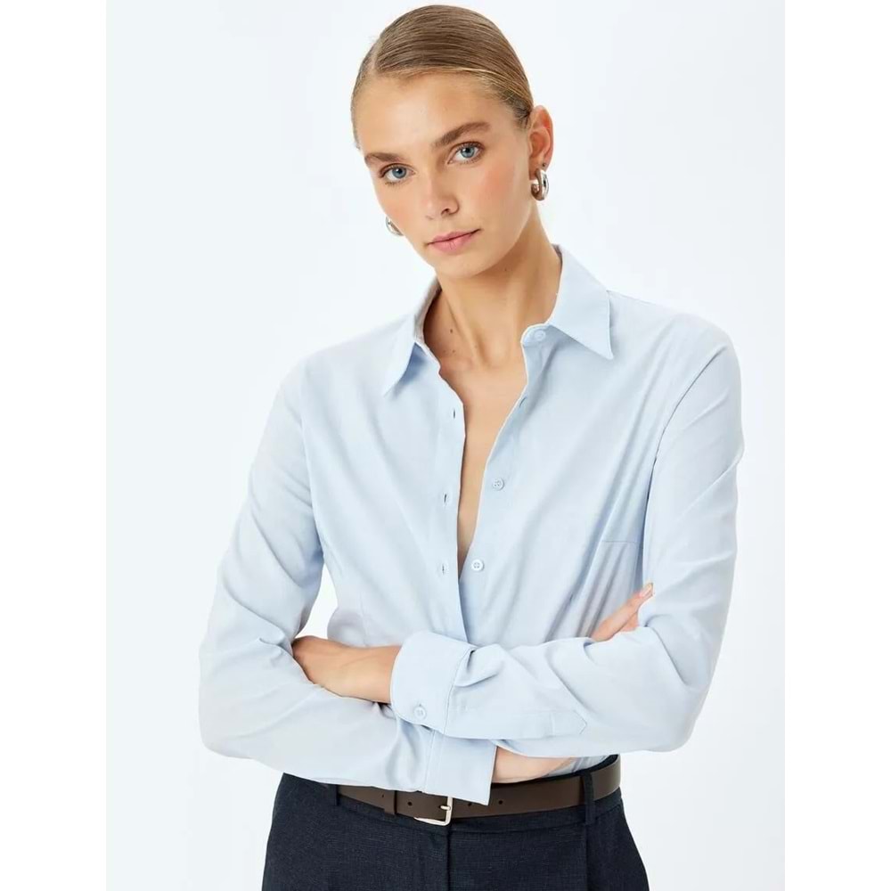 Klasik Yaka Slim Fit Uzun Kollu Gömlek 5SAK60038UW - KOTON - MAVİ - 38