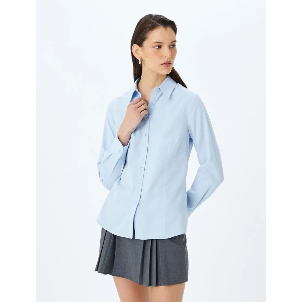 Uzun Kollu Slim Fit Klasik Poplin Gömlek 5SAK60043UW - KOTON - MAVİ - 38