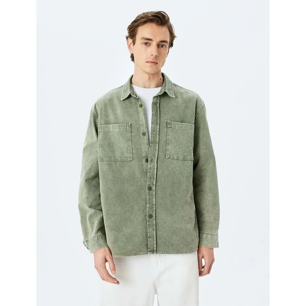 Düğmeli Pamuklu Uzun Kollu Gömlek Ceket 5WAM50005HW