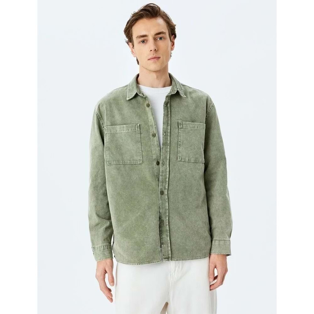 Düğmeli Pamuklu Uzun Kollu Gömlek Ceket 5WAM50005HW