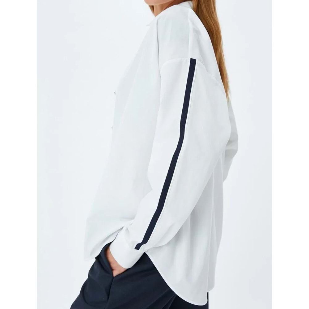 Çizgili Detaylı Poplin Oversize Gömlek 5SAK60173PW - KOTON - KIRIK BEYAZ - 38