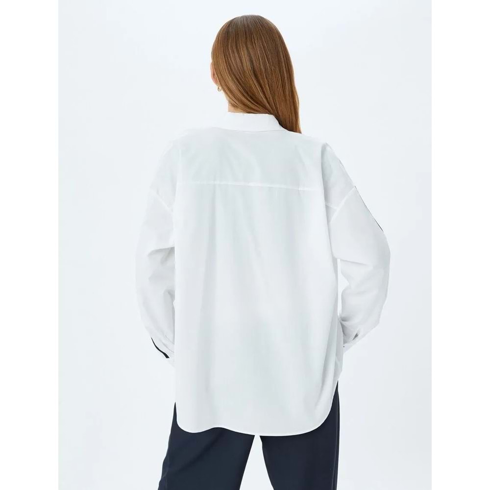 Çizgili Detaylı Poplin Oversize Gömlek 5SAK60173PW - KOTON - KIRIK BEYAZ - 38