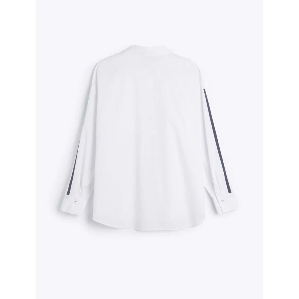 Çizgili Detaylı Poplin Oversize Gömlek 5SAK60173PW - KOTON - KIRIK BEYAZ - 38