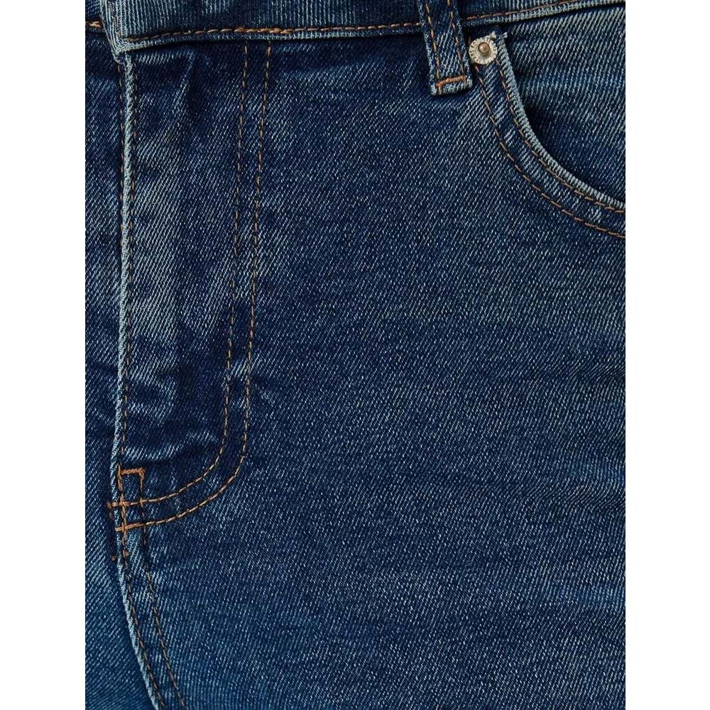 İspanyol Paça Normal Bel Crop Kot Pantolon Dar Kalıp 5SAL40030MD - KOTON - ORTA İNDİGO - 27/32