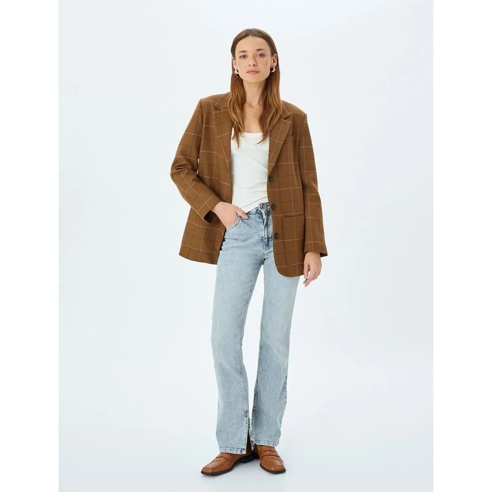 İspanyol Paça Yırtmaç Detaylı Pantolon - Slim Flare Jean 5SAL40044MD - KOTON - ORTA İNDİGO - 29/32