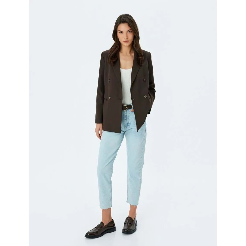 Yüksek Bel Düğmeli Kot Pantolon - Mom Jean - KOTON - AÇIK İNDİGO - 32/32